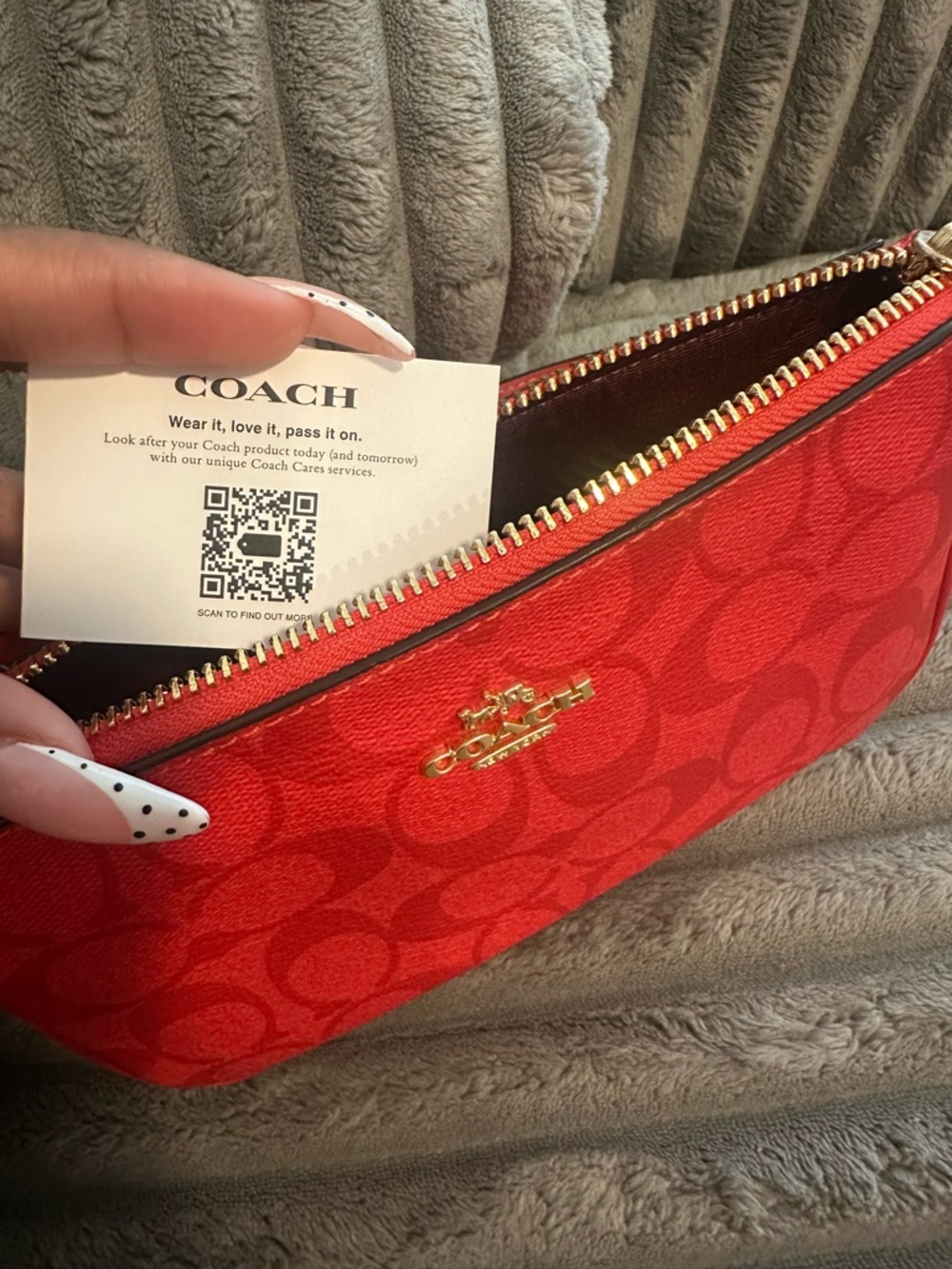 Coach Red Signature Canvas Shoulder Wristlet with Gold Hardware - Picture 4 of 4
